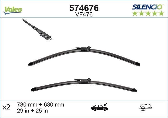 Wischerblatt Flachbalkenwischer vorne mit Spoiler (2Stück) VF476 Silencio Xtr...