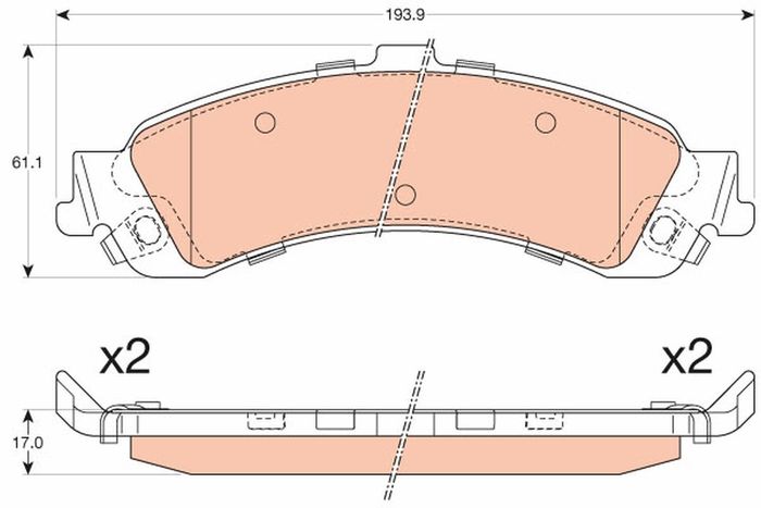 Bremsbelagsatz hinten , passt zu: CADILLAC ESCALADE; CHEVROLET AVALANCHE, AVA...