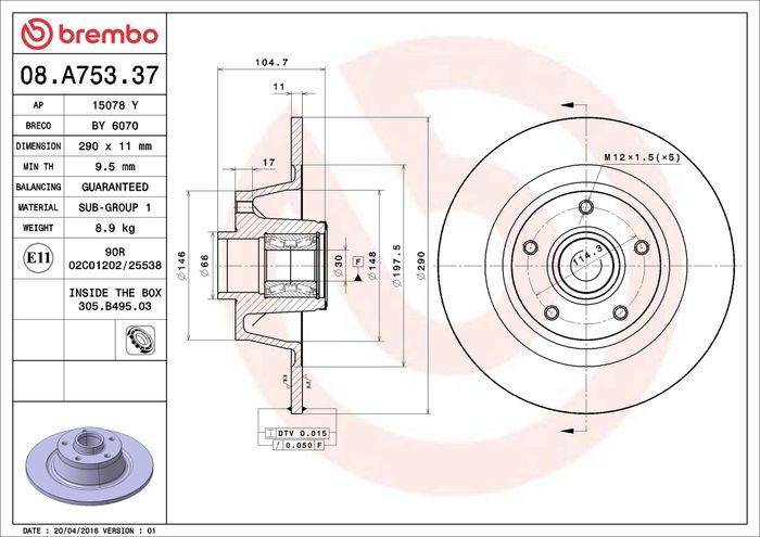Bremsscheibe mit Lager hinten L/R (mit ABS-Ring) passt zu: RENAULT MEGANE III...