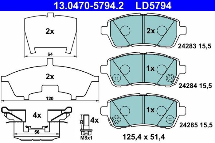 Bremsbelag Keramik vorne , passt zu: DAIHATSU MATERIA, SIRION; MAZDA 2; SUBAR...