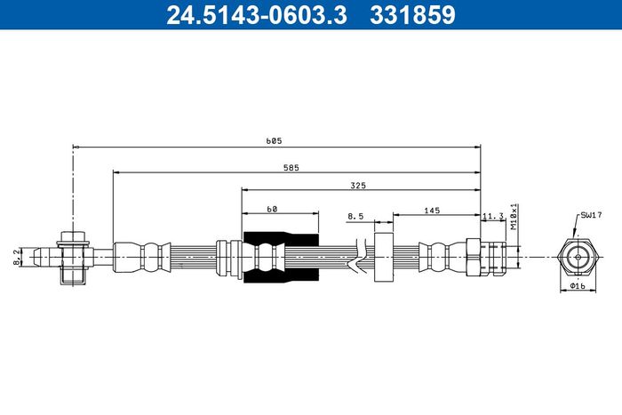 Bremsschlauch elastisch vorne L/R (länge 605mm, M10x1; 1,5) passt zu: VW CC B...
