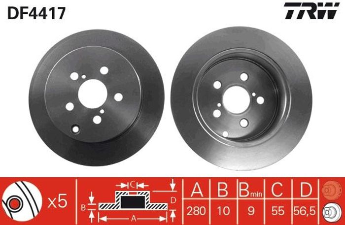 Bremsscheibe hinten L/R passt zu: TOYOTA AVENSIS 1.6-2.4 01.03-11.08