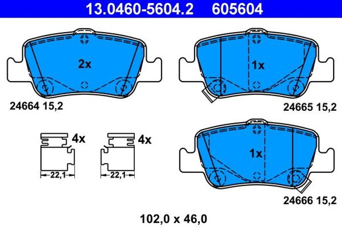Bremsbelagsatz hinten (mit Extras), passt zu: TOYOTA AURIS, COROLLA 1.2-2.2D...