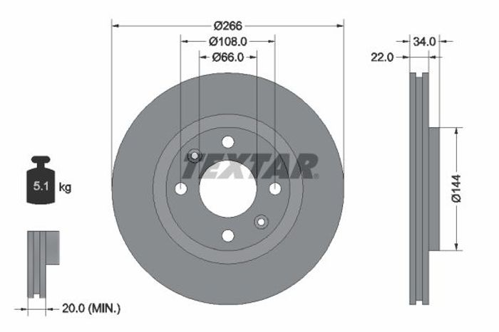 Bremsscheibe vorne L/R (ohne Radschraube) passt zu: DS DS 3; CITROEN AMI, BER...