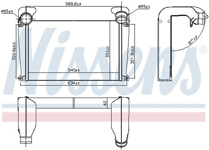 Ansaugluftkühler (Kern 62 mm) passt zu: MAN L2000, M 2000 L D0824FL01-D0836LF...