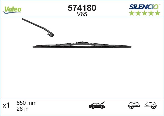 Wischerblatt Bügelwischer vorne (1Stück) V65 Silencio 650mm passt zu: MERCEDE...