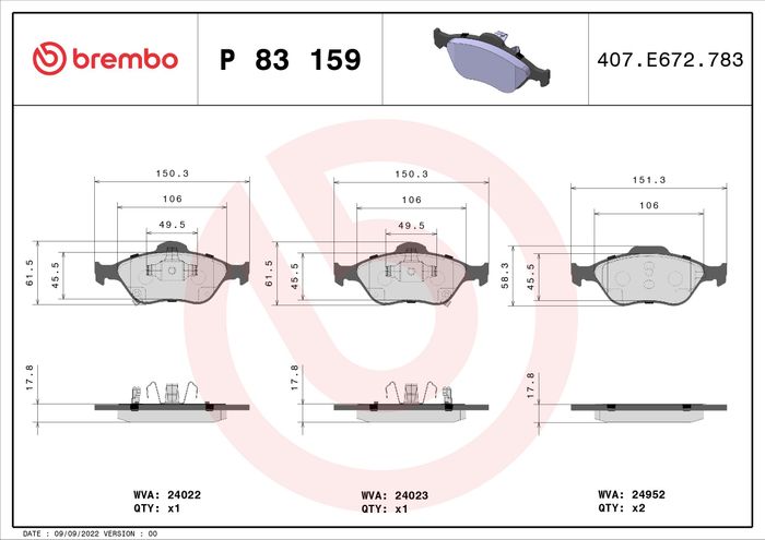 Bremsbelagsatz vorne , passt zu: TOYOTA YARIS 1.0-1.5H 08.05-06.20