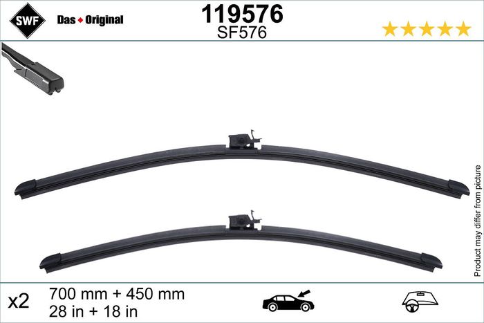 Wischerblatt Flachbalkenwischer vorne mit Spoiler (2Stück) 700/450mm passt zu...