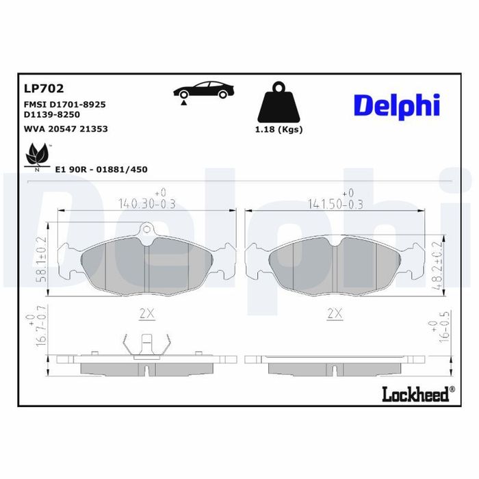 Bremsbelagsatz vorne , passt zu: CHEVROLET CORSA, LANOS, TIGRA; DAEWOO CIELO,...