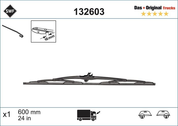 Wischerblatt Bügelwischer vorne (1Stück) Truck 600mm passt zu: DAF 65, 65 CF,...