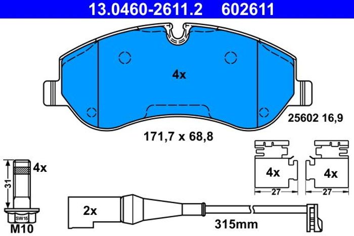 Bremsbelagsatz vorne , passt zu: FORD TOURNEO CUSTOM V362, TRANSIT CUSTOM V36...