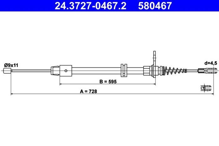 Handbremsseil hinten L/R (728mm) passt zu: MERCEDES C (C204), C (W204), C T-M...