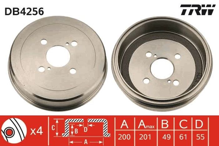 Bremstrommel hinten passt zu: TOYOTA COROLLA, SPRINTER CARIB 1.4-2.0D 07.92-0...
