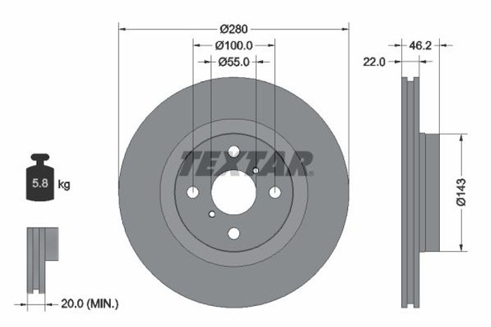 Bremsscheibe vorne L/R passt zu: TOYOTA YARIS 1.5/1.5H 03.12-06.20