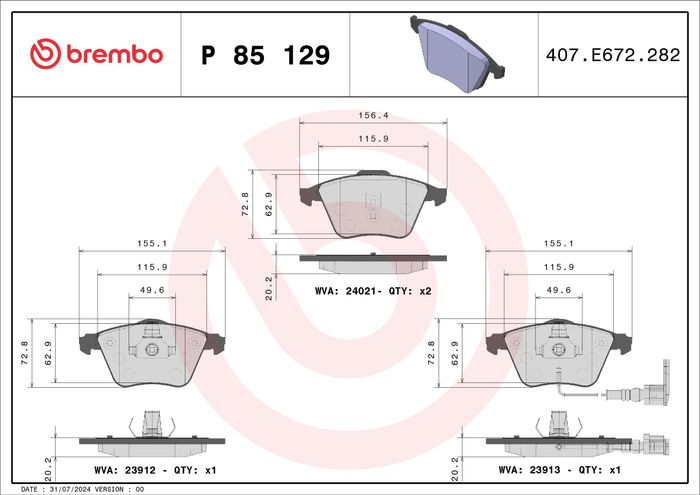 Bremsbelagsatz vorne , passt zu: AUDI A3, TT; SEAT LEON; VW GOLF VI, SCIROCCO...