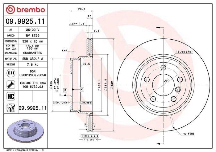 Bremsscheibe hinten L/R passt zu: BMW X5 (E70), X5 (F15, F85), X6 (E71, E72),...
