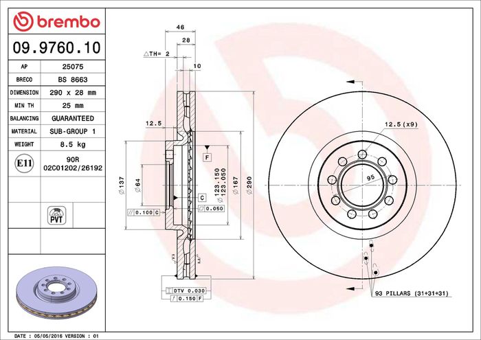 Bremsscheibe vorne L/R (290mmx28mm) passt zu: IVECO DAILY III, DAILY IV, DAIL...