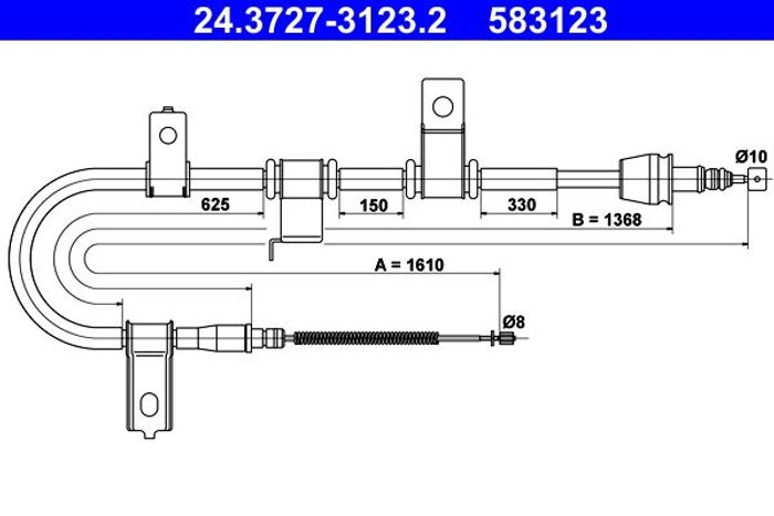 Handbremsseil hinten R (1610mm/1368mm) passt zu: HYUNDAI GETZ 1.4/1.5D/1.6 09...