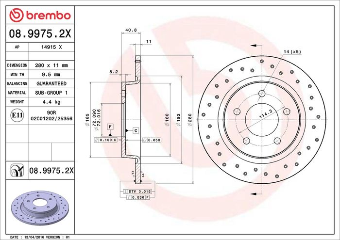 Bremsscheibe, BREMBO Xtra, 1Stück, Gelocht, hinten ; L/R, außendurchmesser 28...