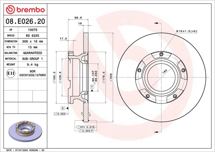 Bremsscheibe hinten L/R (ohne den ABS-Impulsgeberring) passt zu: FORD TOURNEO...