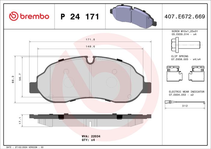 Bremsbelagsatz vorne , passt zu: FORD TOURNEO CUSTOM V362, TRANSIT CUSTOM V36...