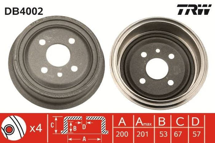 Bremstrommel hinten passt zu: CHEVROLET LACETTI, LANOS; DAEWOO 1.5I, CIELO, C...