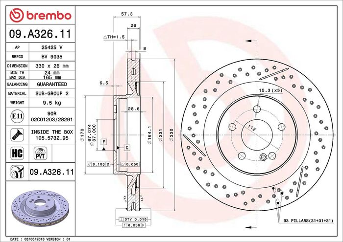 Bremsscheibe hinten L/R passt zu: MERCEDES C (C204), C (W204), C T-MODEL (S20...