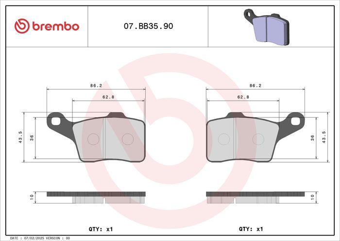 Bremsbeläge vorne, anwendung: oe ersatz, material: sintern-90, 43,5x86x10mm p...