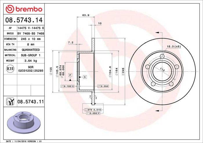 Bremsscheibe hinten L/R passt zu: AUDI 100 C4, A6 C4, A6 C5; SKODA SUPERB I;...