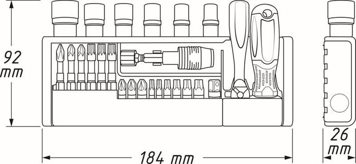Satz von Werkzeugen,, 39Stück profil: 4 winkel / 6-kanten-, buchsengröße: 1/4",
