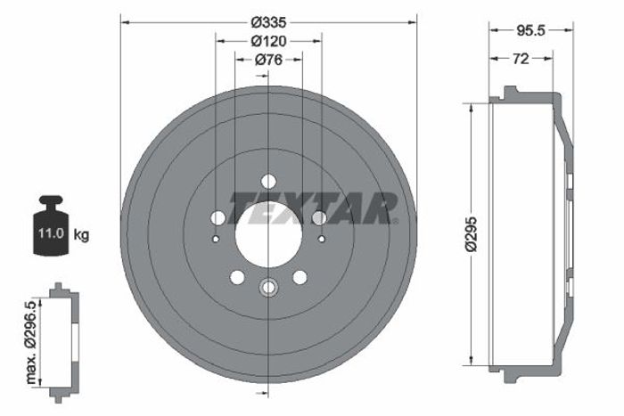 Bremstrommel hinten passt zu: VW AMAROK 2.0/2.0D/3.0D 09.10