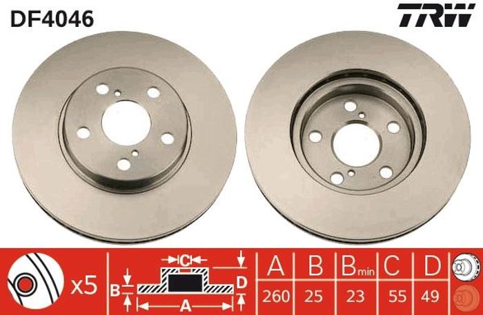 Bremsscheibe vorne L/R passt zu: TOYOTA AVENSIS 1.6-2.0D 09.97-02.03