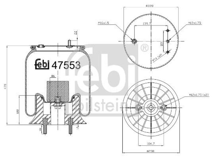 Balg Luftfederung (durchmesser: 228/238mm) passt zu: DAF LF, LF 45 01.01