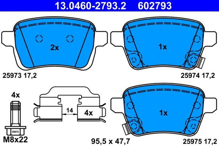 Bremsbelagsatz hinten , passt zu: FIAT 500L, TIPO; OPEL ADAM, CORSA E 1.0-1.6...