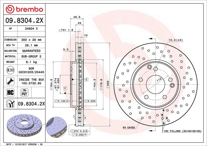 Bremsscheibe, BREMBO Xtra, 1Stück, Gelocht, vorne ; L/R, außendurchmesser 300...