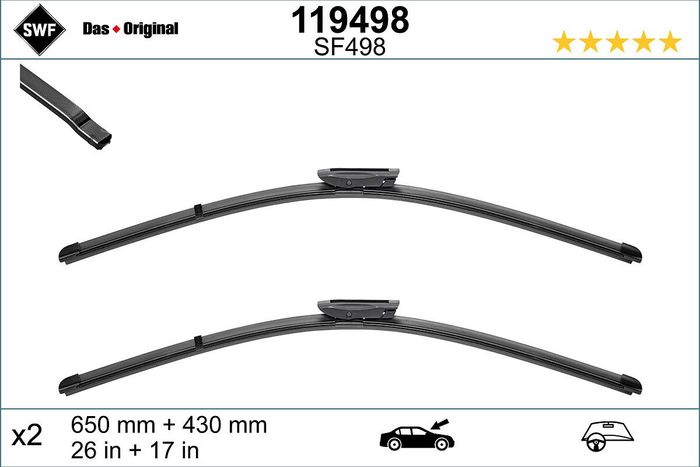 Wischerblatt Flachbalkenwischer vorne mit Spoiler (2Stück) Visioflex 650/430m...