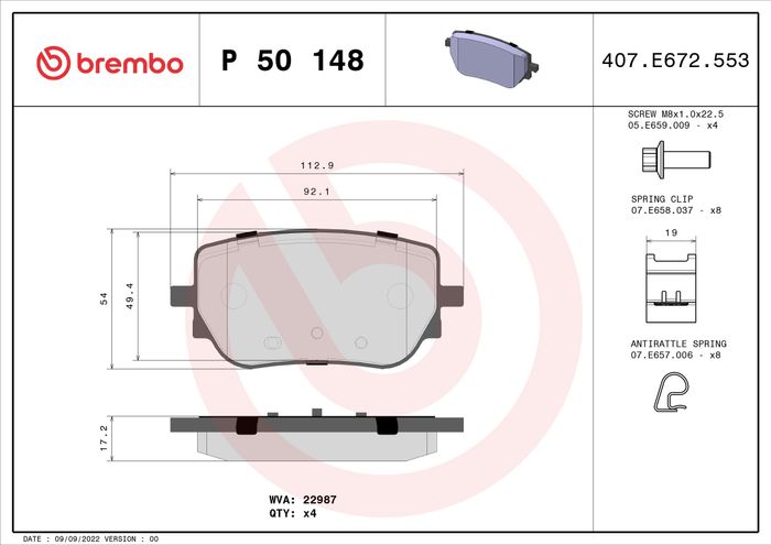 Bremsbelagsatz hinten , passt zu: MERCEDES A (V177), A (W177), B SPORTS TOURE...