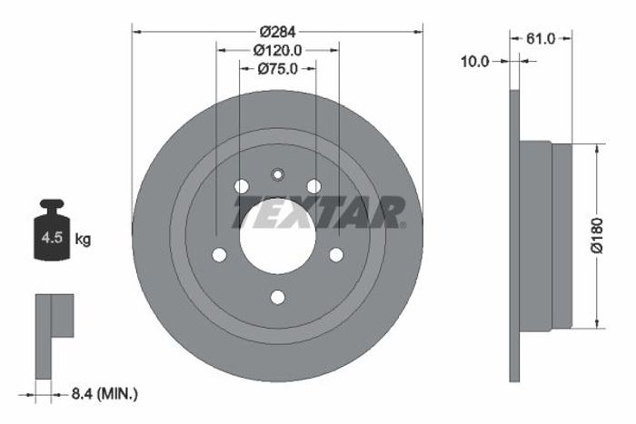 Bremsscheibe hinten L/R passt zu: BMW 2500-3.3 (E3), 5 (E28), 6 (E24); NISSAN...