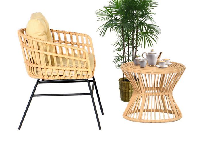 2tlg. Garten Möbel Set Terrasse Sessel Couchtisch Rattan Modern Hochwertiges