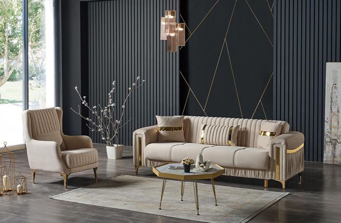Wohnzimmer Sofagarnitur Dreisitzer Sessel Couch Set Sofa 3 Sitzer Luxus Sessel