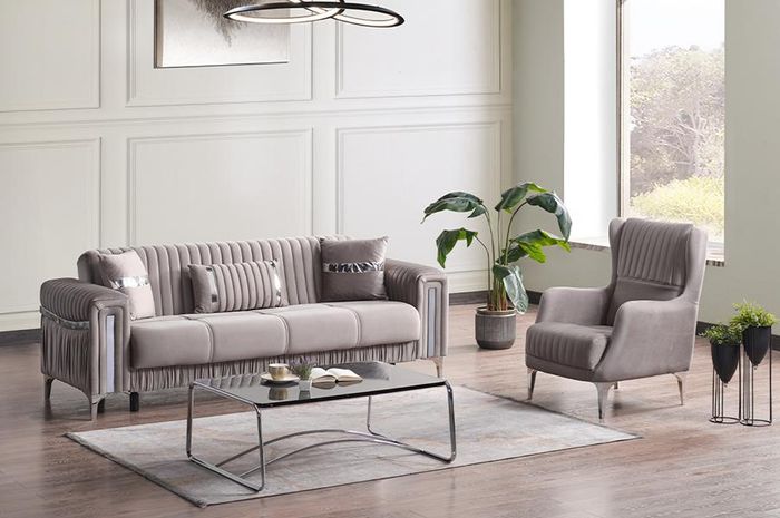 Wohnzimmer Sofagarnitur Dreisitzer Grau Couch Set Sofa 3 Sitzer Luxus Sessel