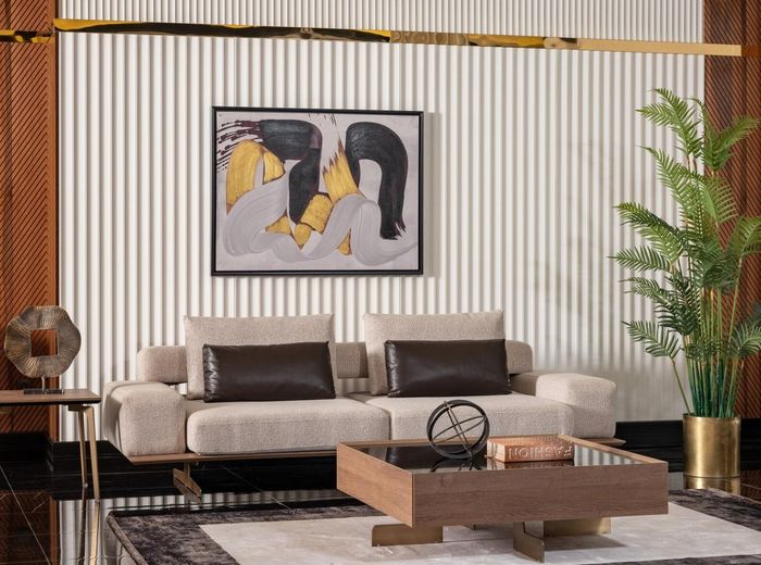 Beiger 4-Sitzer Sofa aus Holz und Textil im modernen Design