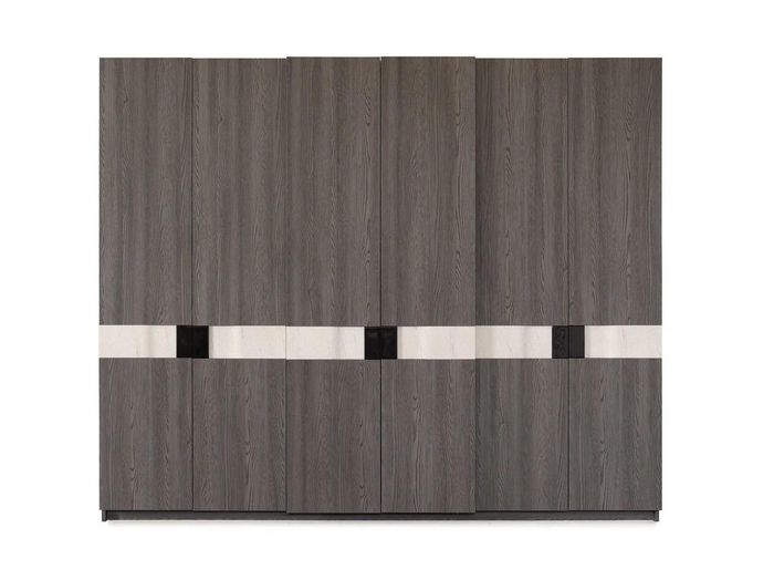 Kleiderschrank aus Holz und Textil in Beige-Grau modern elegant