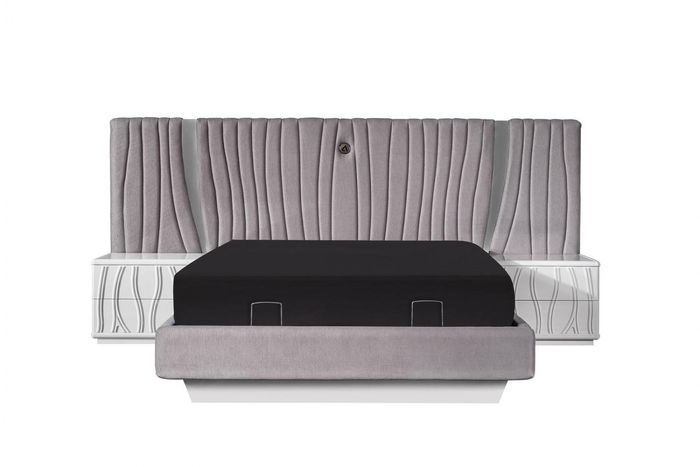 Modern Weißes Holzbett mit Nachttischen im eleganten Design