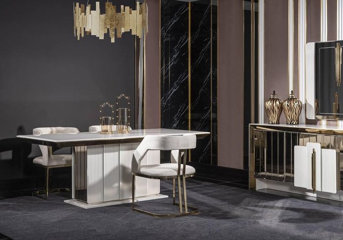 Modern Einrichtung Weiß Set Möbel Esstisch 4х Stühle Design Hochwertig Möbel