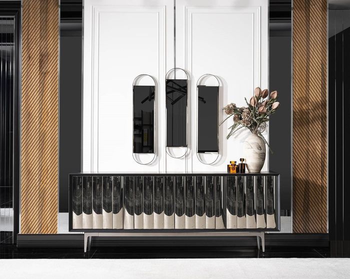 Schwarzes modernes Sideboard aus Holz und Glas