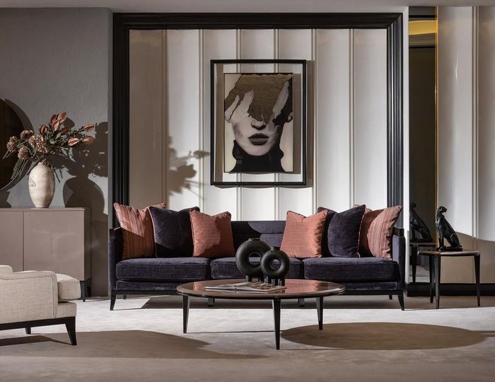 Elegantes schwarzes 4-Sitzer Sofa aus Textil und Holz