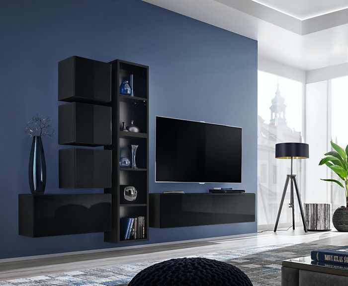 Wohnzimmermöbel Designer Wohnwand Einrichtung Wand Regale Schwarz