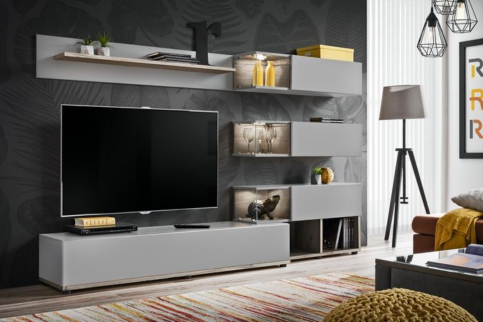 Grau Wohnwand Wohnzimmer Möbel Holz rtv TV-Ständer Moderne Design Einrichtung