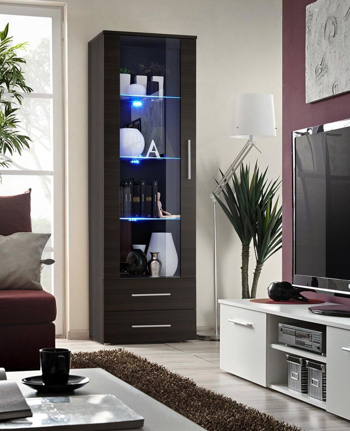 Vitrine Design Wohnzimmermöbel Schrank Holz Moderne Braun Design Einrichtung